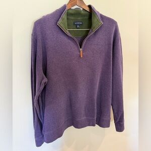 Lands' End Men's Purple Quarter-Zip Sweater with Green Inner Collar